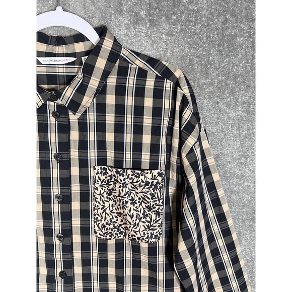 Isaac Mizrahi Live! Long Sleeve Button Up Shirt Top Womens Size 12 Plaid Floral - Picture 5 of 9